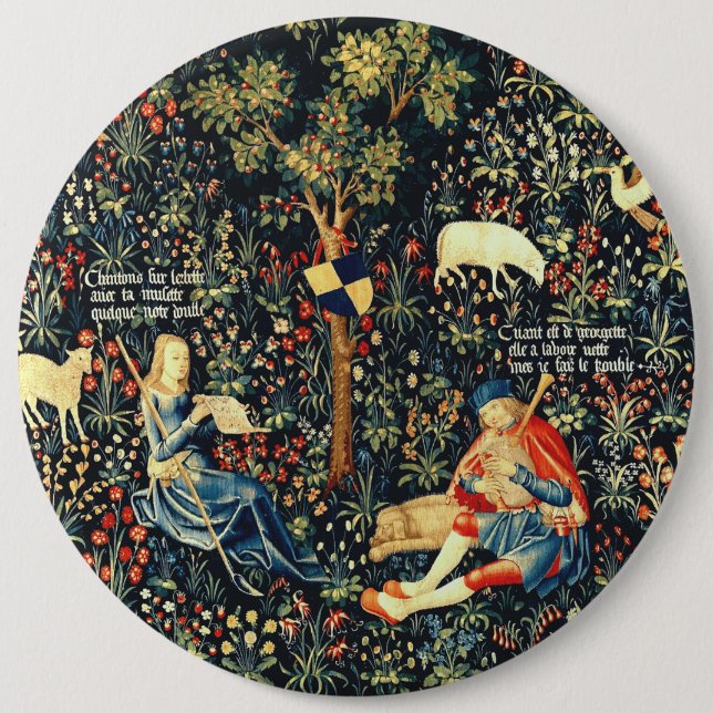 Medieval Renaissance Tapestry  Shepherds and Sheep Button (Front)
