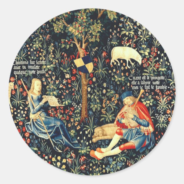Medieval Renaissance Tapestry  Shepherds and Sheep Classic Round Sticker (Front)