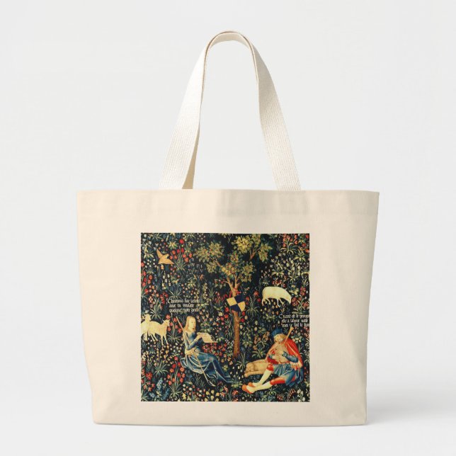 Medieval Renaissance Tapestry  Shepherds and Sheep Large Tote Bag (Front)