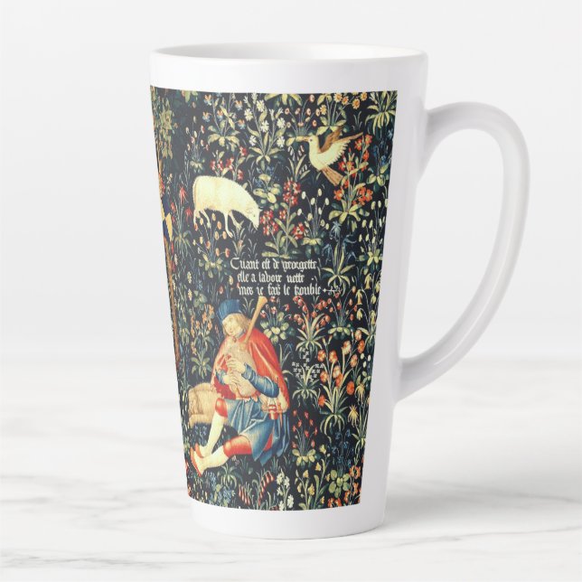 Medieval Renaissance Tapestry  Shepherds and Sheep Latte Mug (Right)