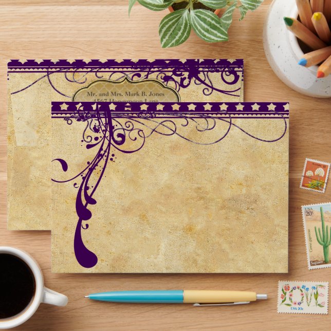 Medieval Renaissance Ultra Violet Purple Wedding Envelope (Desk)