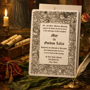 Medieval Renaissance Woodblock Border Wedding Invitation