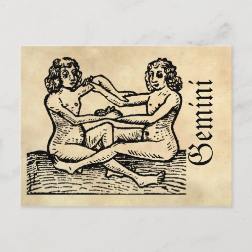 Medieval Renaissance Zodiac Symbol Gemini Postcard