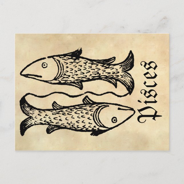 Medieval Renaissance Zodiac Symbol Pisces Postcard (Front)