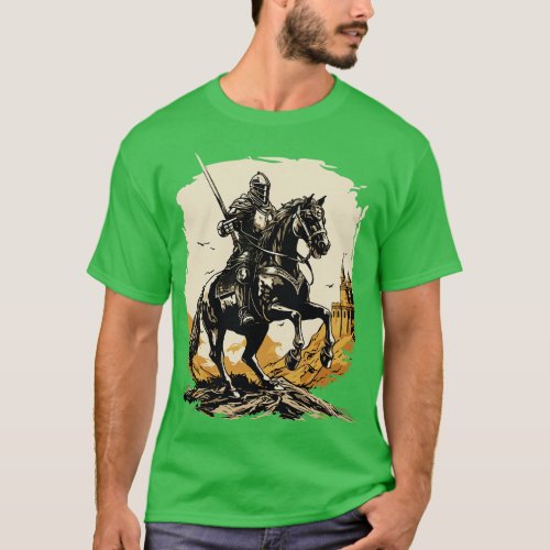 Medieval rider on horseback Knight T_Shirt