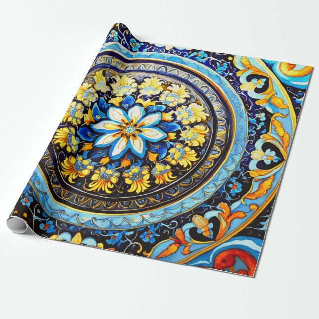 Medieval Roman Italian Spanish Floral Decoupage Wrapping Paper (Unrolled)