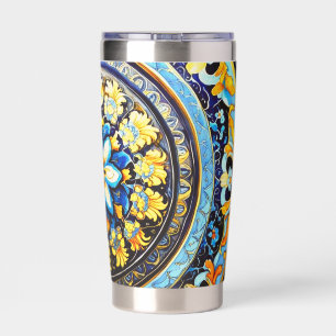 Medieval Roman Italian Spanish Majolica Floral Insulated Tumbler