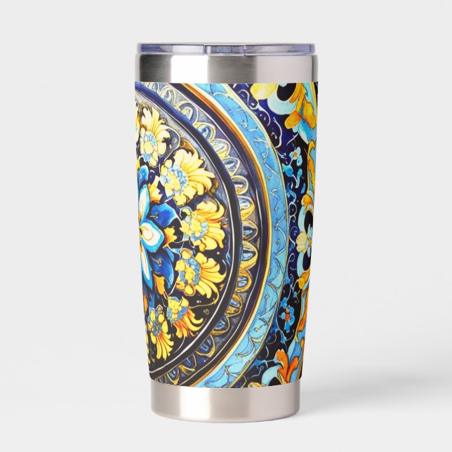 Medieval Roman Italian Spanish Majolica Floral Insulated Tumbler (Back)