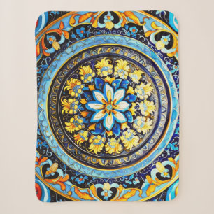 Medieval Roman Italian Spanish Majolica Floral Sherpa Blanket