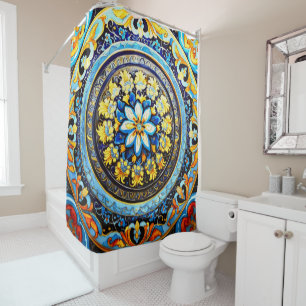 Medieval Roman Italian Spanish Majolica Floral Shower Curtain