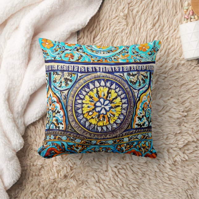 Medieval Roman Italian Spanish Majolica Floral Throw Pillow (Blanket)