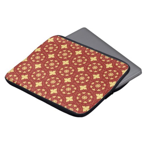 Medieval Romanesque Red Yellow Flower Pattern Laptop Sleeve