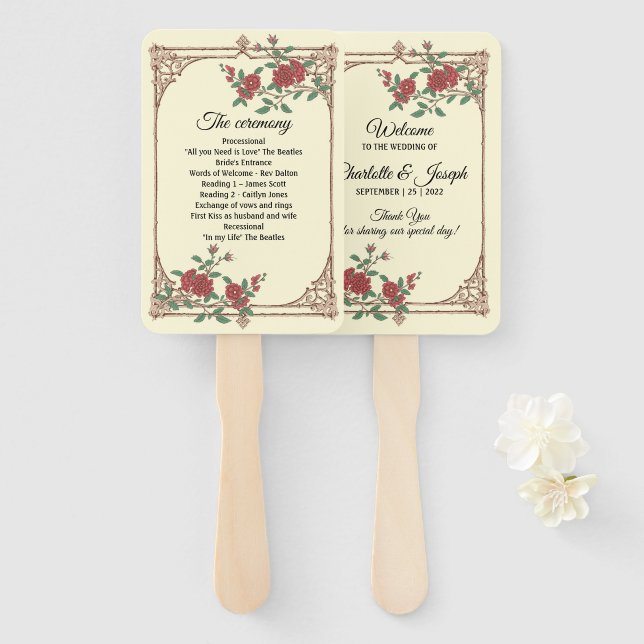 Medieval Romantic Wedding Program Hand Fan (Front and Back)