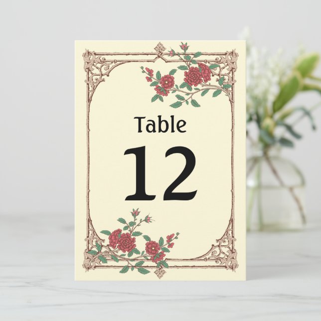 Medieval Romantic Wedding Table Number Card (Standing Front)