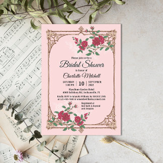 Medieval Romantic with Wooden Frame Bridal Shower Invitation