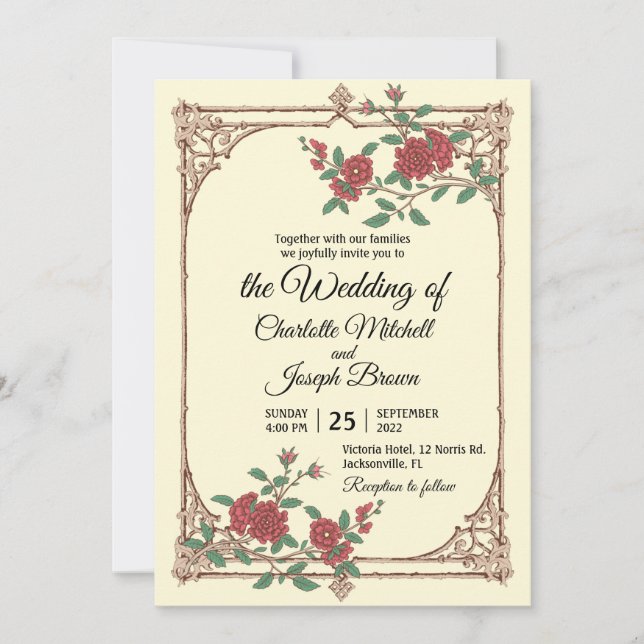 Medieval Romantic with Wooden Frame Wedding Invitation (Front)