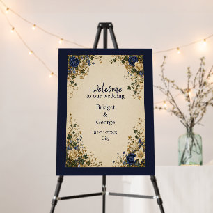 Medieval Royal Blue Botanical Floral Wedding Foam Board