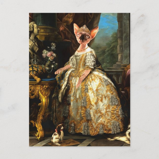 Medieval Royal Cat Portrait Painting Postcard (Front)