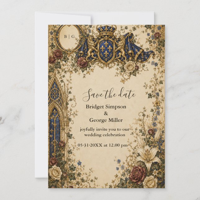 Medieval Royal Gothic Celtic Monogram Wedding Invitation (Front)