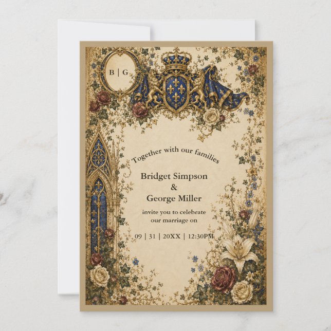 Medieval Royal Gothic Celtic Monogram Wedding Invitation (Front)