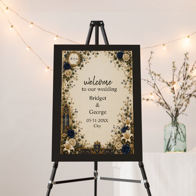 Medieval Royal Gothic Monogram Crest Wedding Foam Board (In Situ (Stand))