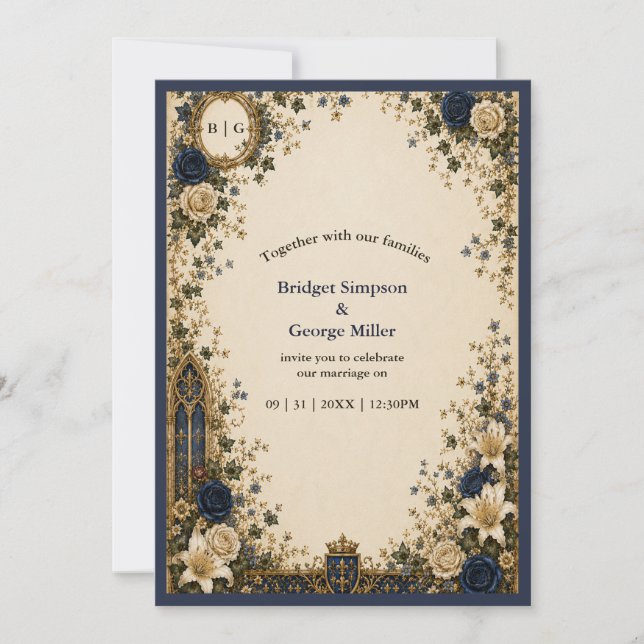 Medieval Royal Gothic Monogram Crest Wedding Invitation (Front)