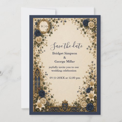 Medieval Royal Gothic Monogram Crest Wedding Invitation