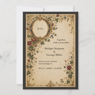 Medieval Royal Monogram Botanical Floral Wedding Invitation