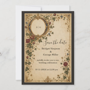 Medieval Royal Monogram Botanical Floral Wedding Invitation