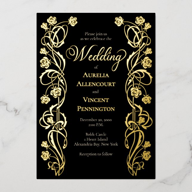 Medieval Royal Roses Sword Wedding Invitation Foil Invitation (Front)