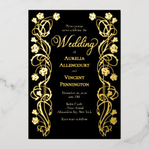 Medieval Royal Roses Sword Wedding Invitation Foil Invitation