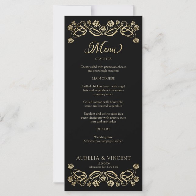Medieval Royal Roses Sword Wedding Menu (Front)