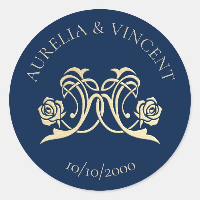 Medieval Royal Roses Wedding Classic Round Sticker (Front)