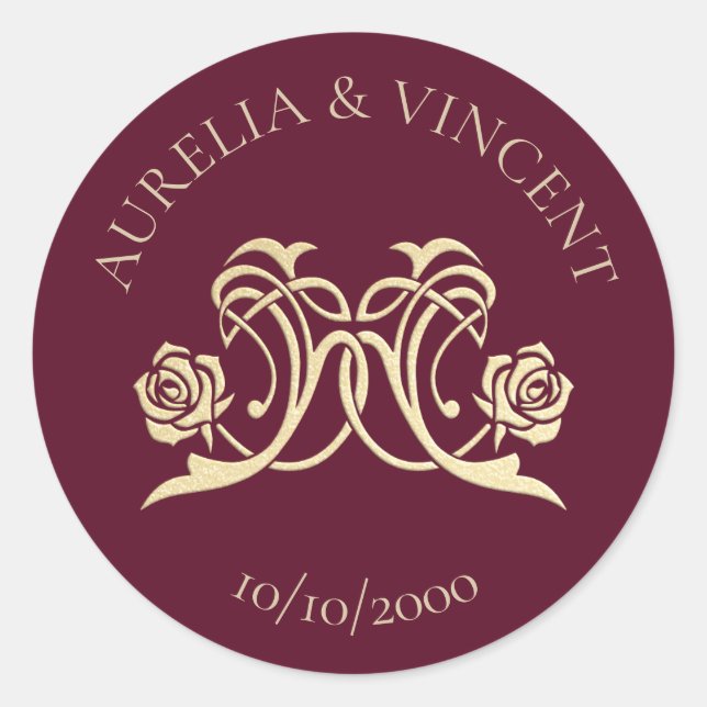 Medieval Royal Roses Wedding Classic Round Sticker (Front)