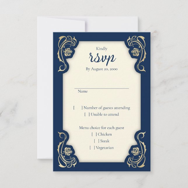 Medieval Royal Roses Wedding RSVP Card (Front)