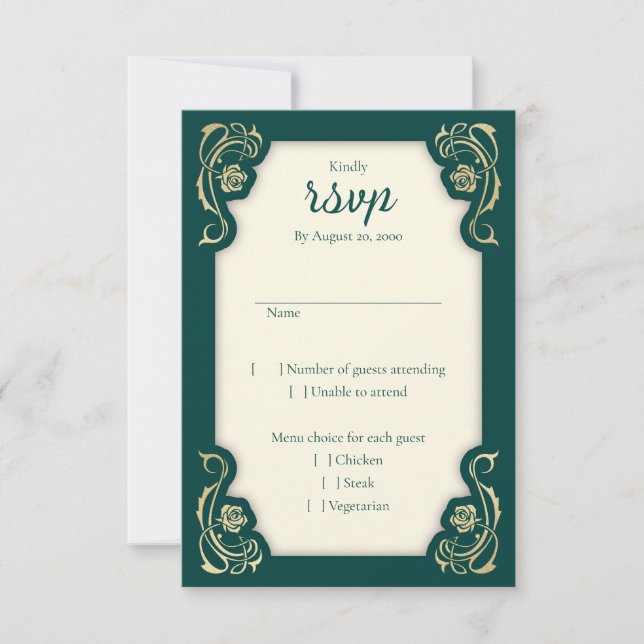 Medieval Royal Roses Wedding RSVP Card (Front)