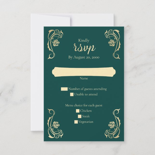 Medieval Royal Roses Wedding RSVP Card (Front)