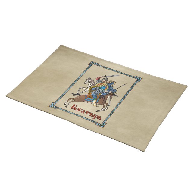 Medieval Russian Bogatyr Cloth Placemat (On Table)
