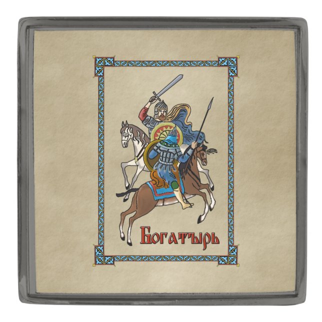 Medieval Russian Bogatyr Gunmetal Finish Lapel Pin (Front)