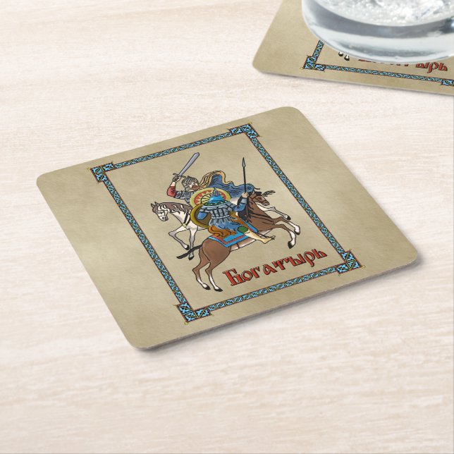 Medieval Russian Bogatyr Square Paper Coaster (Angled)