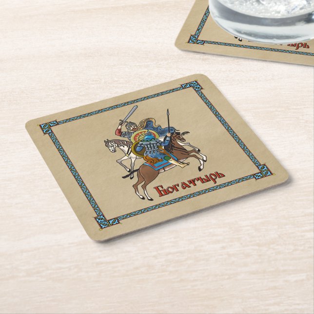 Medieval Russian Bogatyr Square Paper Coaster (Angled)