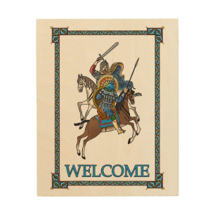 Medieval Russian Bogatyr - Welcome Wood Wall Art