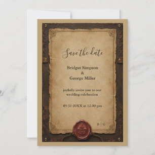 Medieval Rustic Leather Wax Seal Wedding Invitation