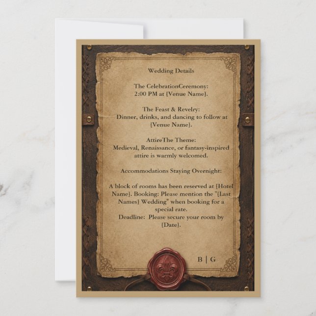 Medieval Rustic Leather Wax Seal Wedding Invitation (Front)