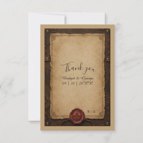 Medieval Rustic Leather Wax Seal Wedding Thank You Card
