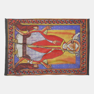 Medieval Saint Gregory the Great Icon  Kitchen Towel
