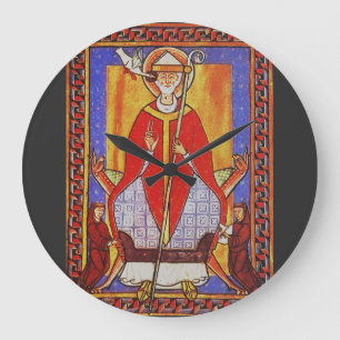 Medieval Saint Gregory the Great Icon  Large Clock