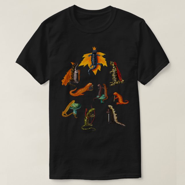 Medieval Salamanders and Newts T-Shirt (Design Front)