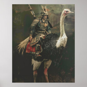 Medieval Samurai Riding Ostrich Poster