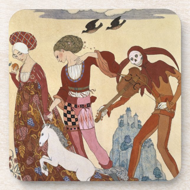 Medieval Scene by Georges Barbier Beverage Coaster (Front)